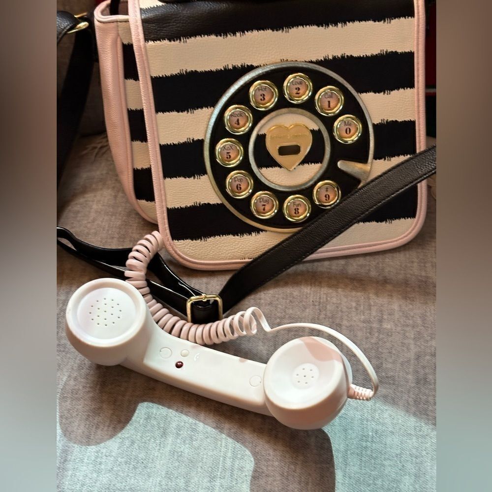Betsey Johnson Kitsch Phone Retro Stripe Purse Crossbody Bag Call Me NWT